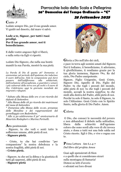 XXVI Domenica del Tempo Ordinario - Anno C