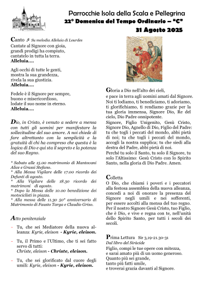XXII Domenica del Tempo Ordinario - Anno C