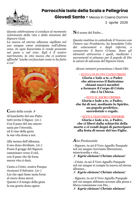 Foglio liturgico del Giovedì Santo