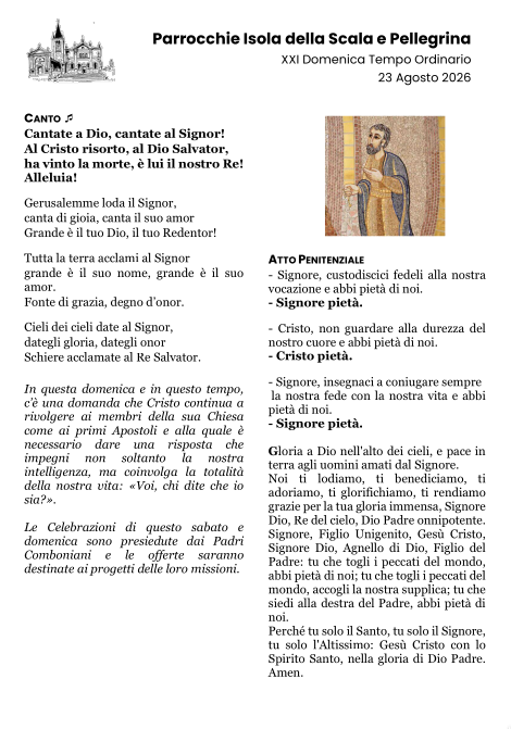 XXI Domenica del Tempo Ordinario - Anno A