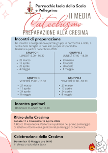 Calendario Preparazione alla Cresima per la II Media