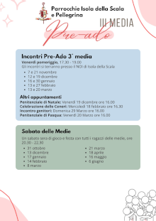 Calendario Incontri Pre-Ado per la III Media