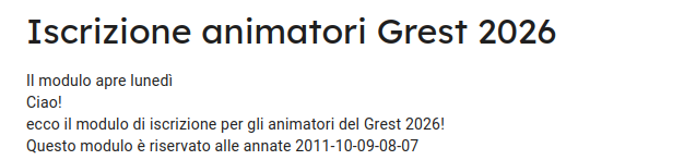 Iscrizione Animatori al Grest 2026